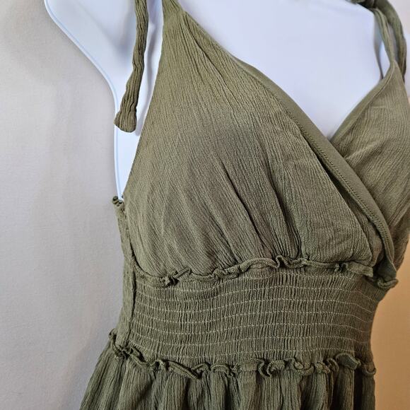 Liberty Love Olive Green Dress Jr Size L Tie Straps Y2K Forest Fairy Goblincore - Picture 2 of 9